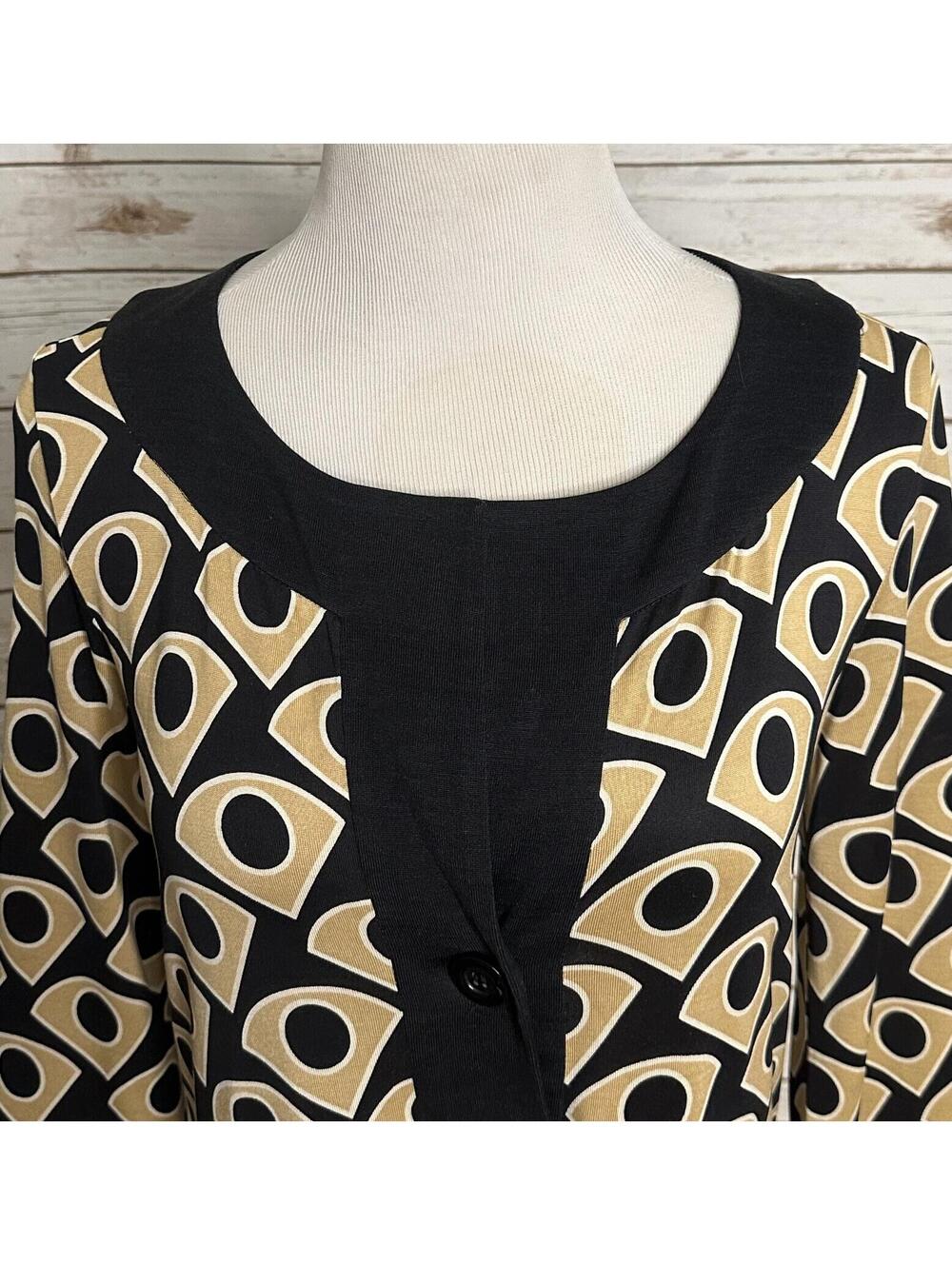 Diane von Furstenburg silk shift dress Size 10 black/gold geometric mod retro - Picture 2 of 8